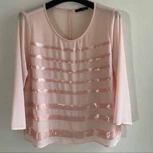 Ro & De Sequin Blouse Top Pink 3/4 Sleeve M